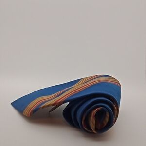 Caslon Men's Blue Tie with Multicolor Stripes 100% Polyester Washable By Castle!